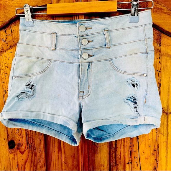refuge Pants - Refuge high waisted jean shorts light blue 2